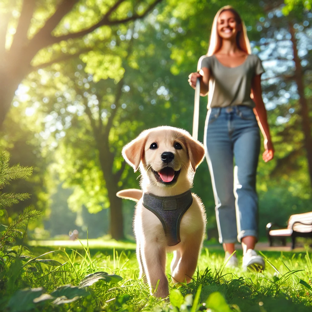 Apprendre à un chiot à marcher en laisse